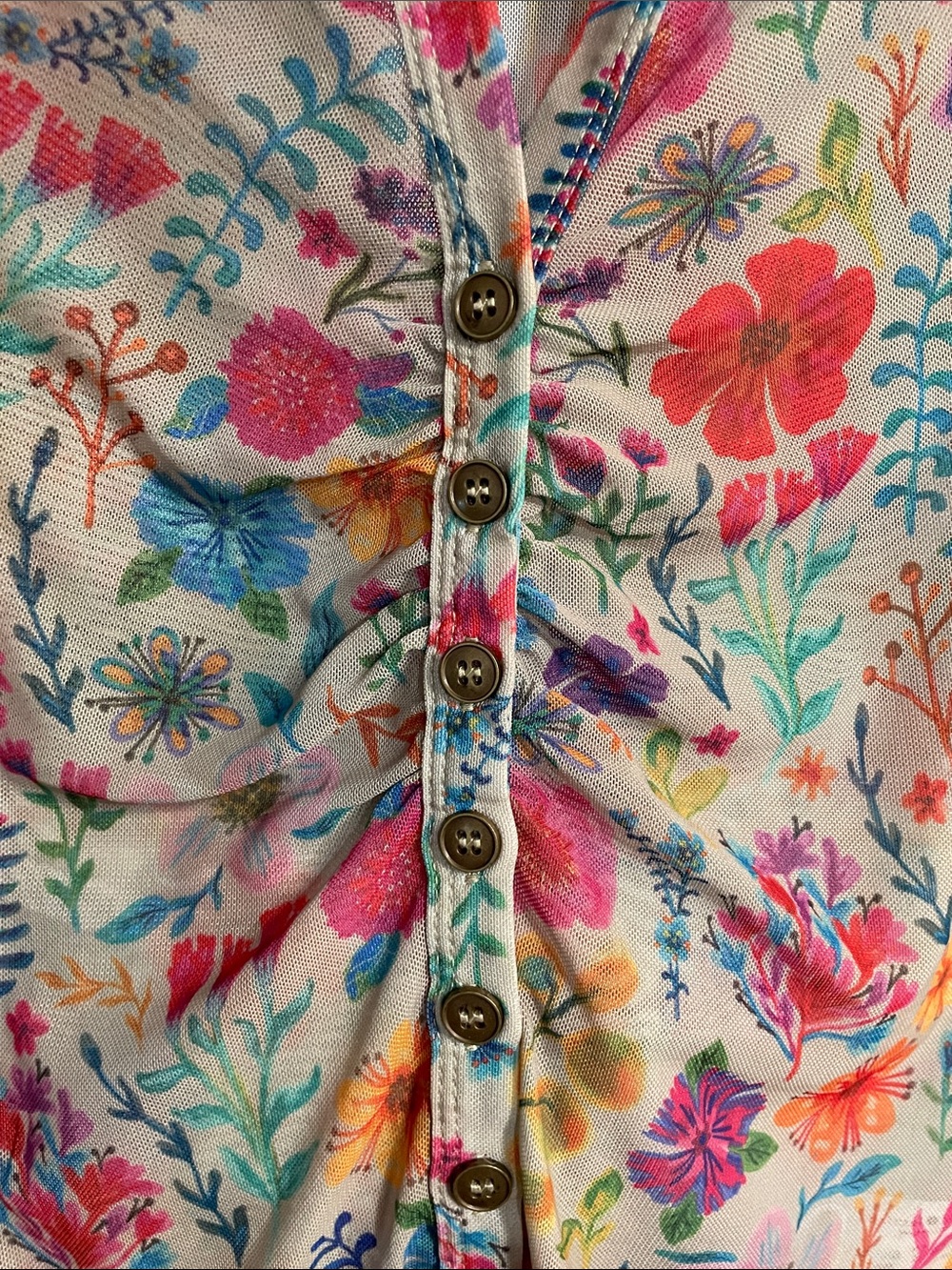 NATURAL LIFE Carina Multicolor Floral Button-Front Blouse Mesh - Picture 2 of 10